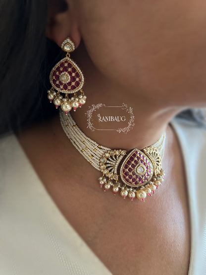 Manee Royal Pearl Meenakari Gold Plated Festive Traditional Choker Jewellery Set By Ranibaug