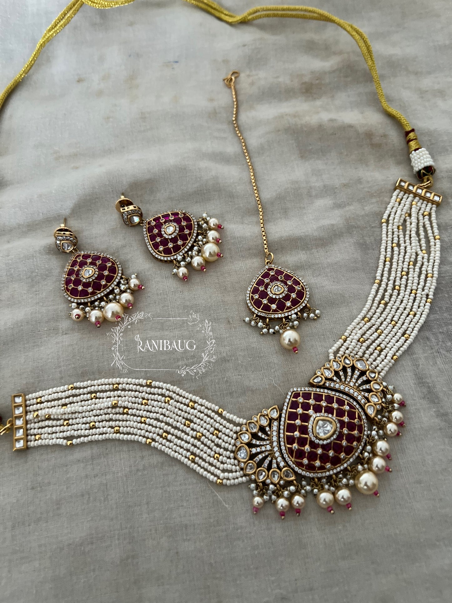 Manee Royal Pearl Meenakari Gold Plated Festive Traditional Choker Jewellery Set By Ranibaug