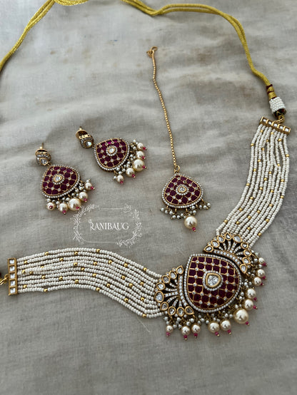 Manee Royal Pearl Meenakari Gold Plated Festive Traditional Choker Jewellery Set By Ranibaug
