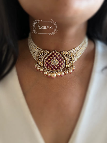 Manee Royal Pearl Meenakari Gold Plated Festive Traditional Choker Jewellery Set By Ranibaug