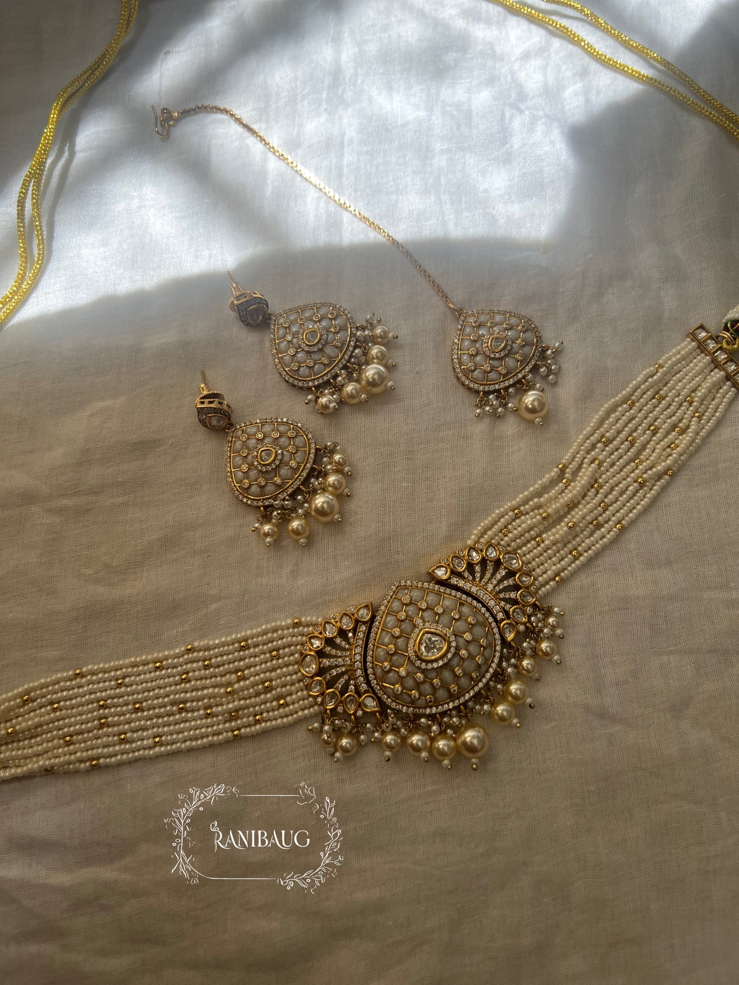 Manee Royal Pearl Meenakari Gold Plated Festive Traditional Choker Jewellery Set By Ranibaug