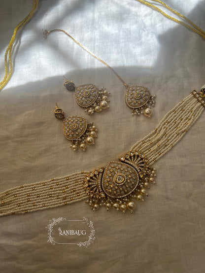 Manee Royal Pearl Meenakari Gold Plated Festive Traditional Choker Jewellery Set By Ranibaug