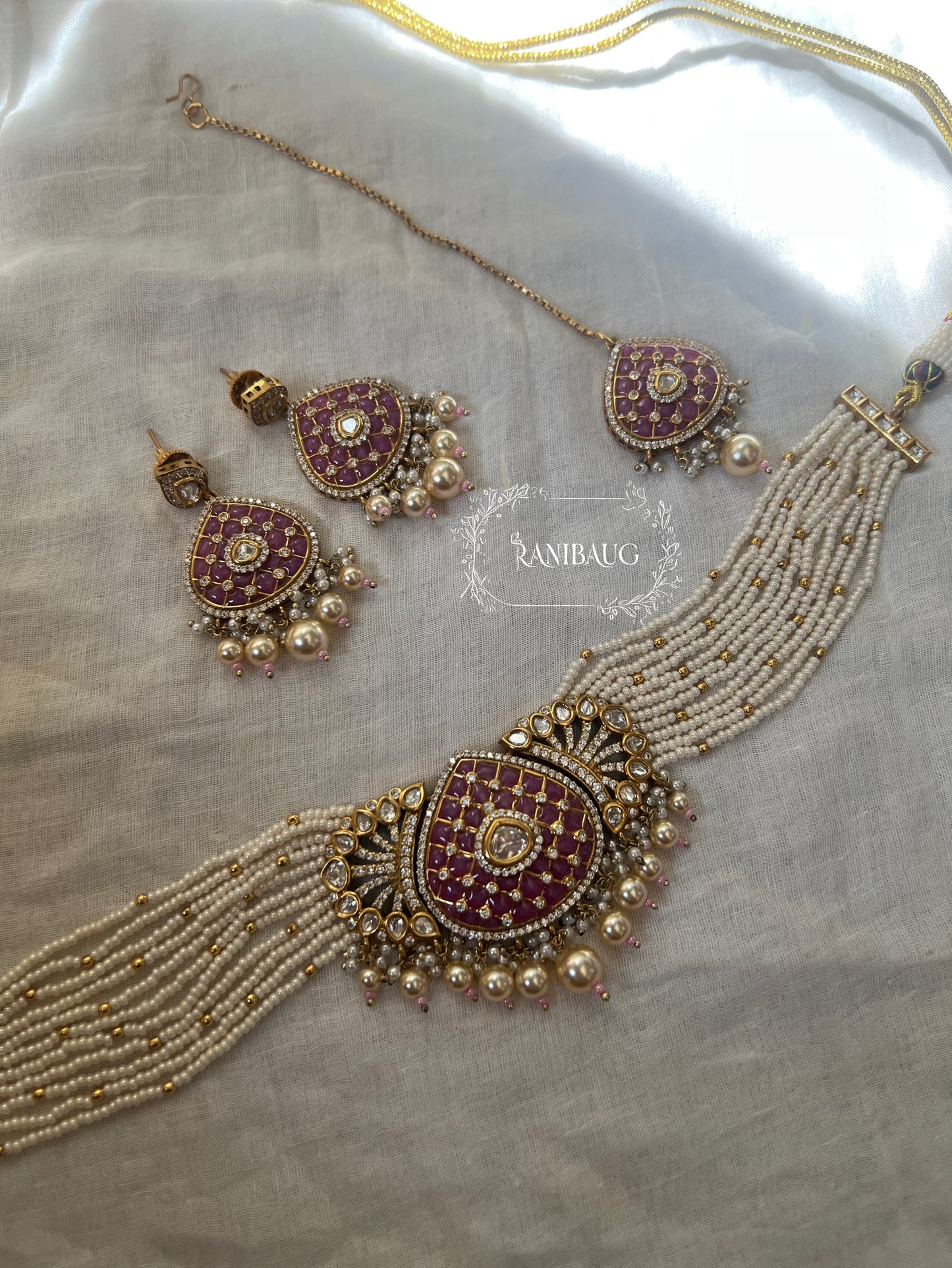 Manee Royal Pearl Meenakari Gold Plated Festive Traditional Choker Jewellery Set By Ranibaug