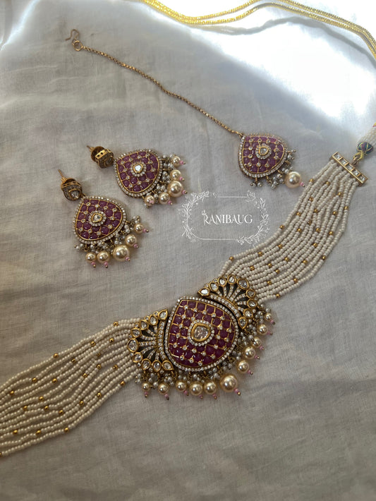 Manee Royal Pearl Meenakari Gold Plated Festive Traditional Choker Jewellery Set By Ranibaug
