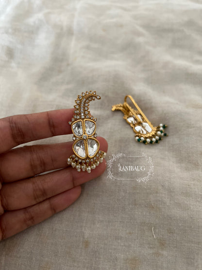 Manek Mossainite Polki Studded Rich Gold Finish Minimal Kalgi Jewellery By Ranibaug