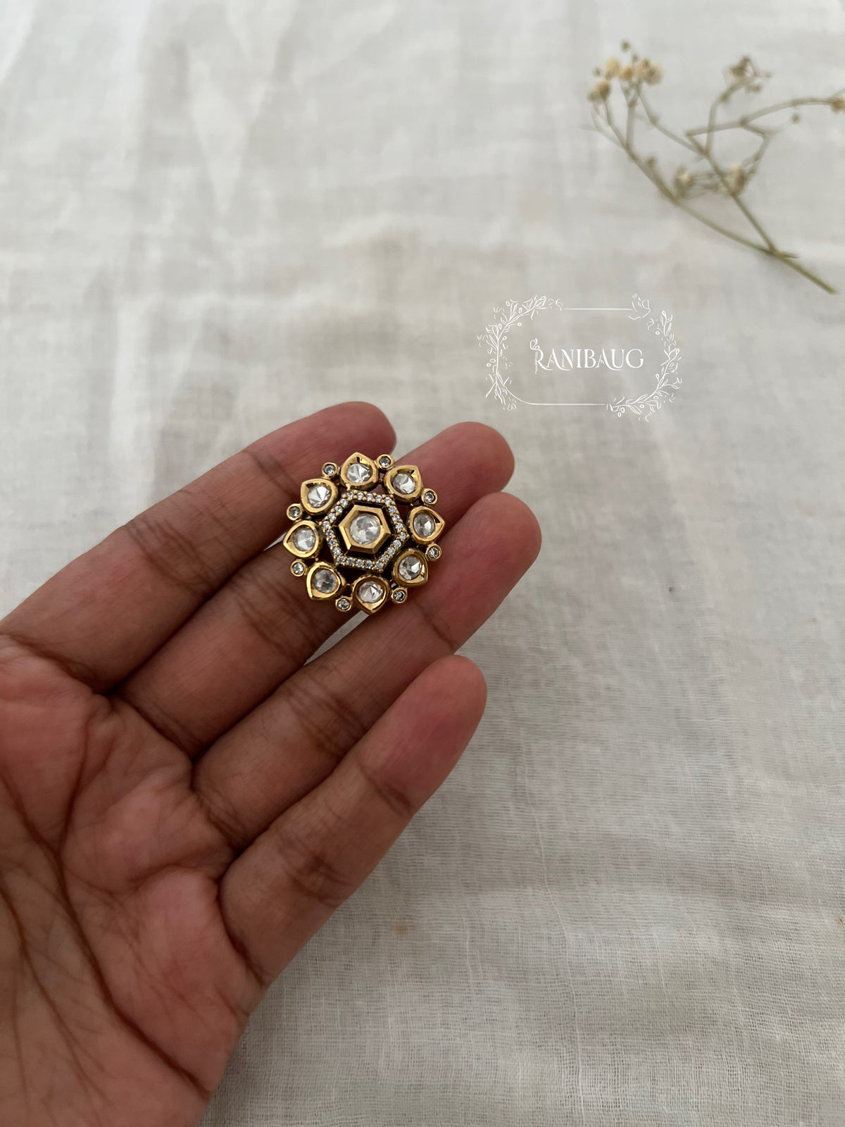 Mangal Polki Kundan Gold Finish Floral Festive Ring Jewelry By Ranibaug