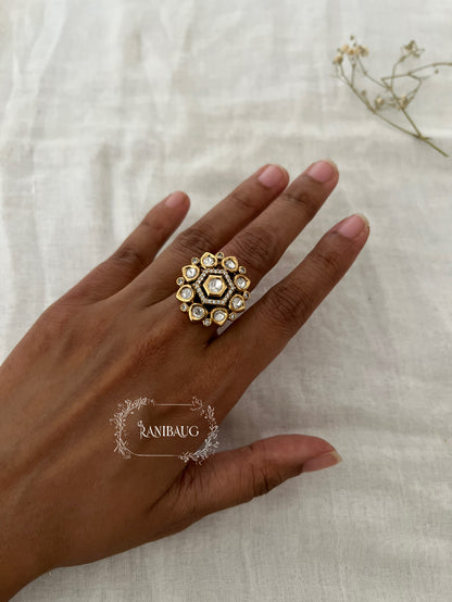 Mangal Polki Kundan Gold Finish Floral Festive Ring Jewelry By Ranibaug