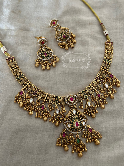 Mangalam Heritage Polki Antique Gold Finish Necklace Set By Ranibaug