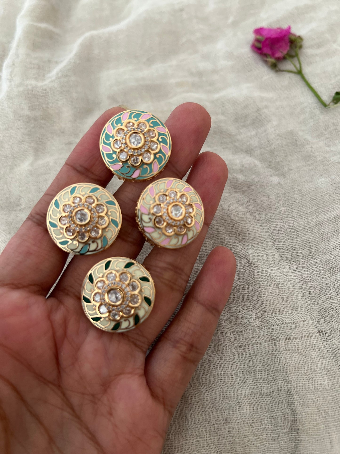 Mani Meena Work Intricate Gold And Polki Ring Jewellery By Ranibaug