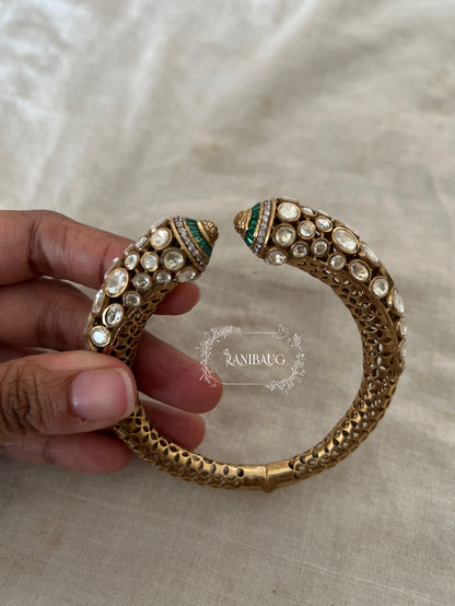 Mani Polki Kundan Studded Gold Finish Premium Traditional Designer Bracelet By Ranibaug