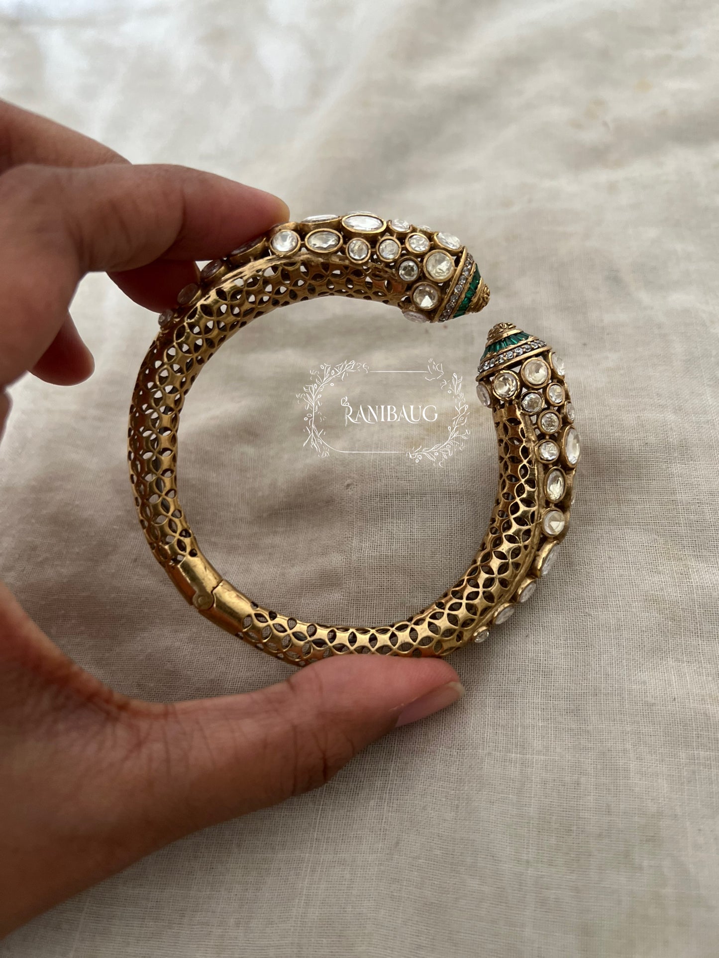 Mani Polki Kundan Studded Gold Finish Premium Traditional Designer Bracelet By Ranibaug
