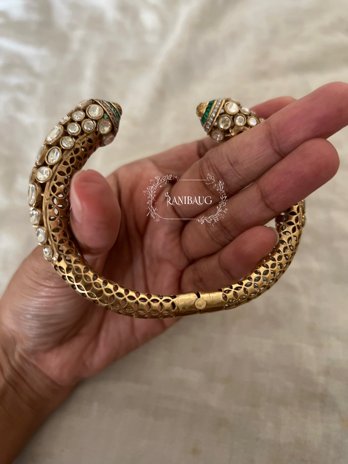 Mani Polki Kundan Studded Gold Finish Premium Traditional Designer Bracelet By Ranibaug