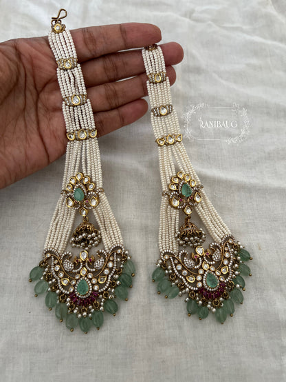 Manika Pearl Hair Chain Chandbali Earrings By Ranibaug