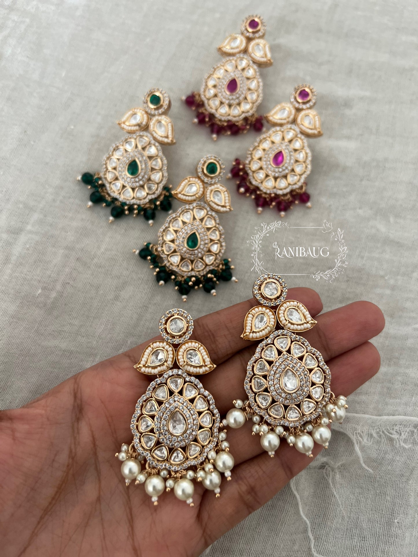 Manikarnika Kundan Earrings With Mossainite Diamond | Ranibaug