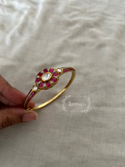 Manikya Indian Metal Bracelet In Rich Gold Polish Studded With Polki Diamond