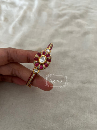 Manikya Indian Metal Bracelet In Rich Gold Polish Studded With Polki Diamond