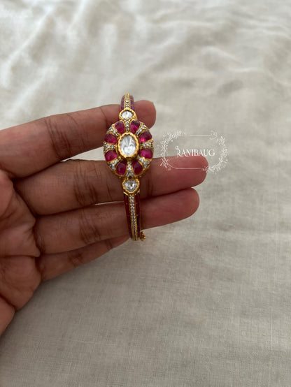 Manikya Indian Metal Bracelet In Rich Gold Polish Studded With Polki Diamond