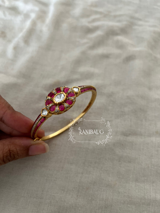 Manikya Indian Metal Bracelet In Rich Gold Polish Studded With Polki Diamond
