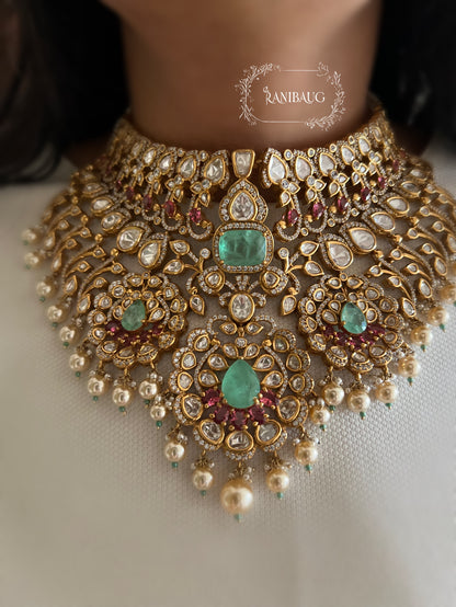 Manjishta Rich Gold Finish Polki Kundan Adorned Layered Pearl Complete Bridal Jewellery Necklace Set By Ranibaug | The Royal Wedding Collection 2026
