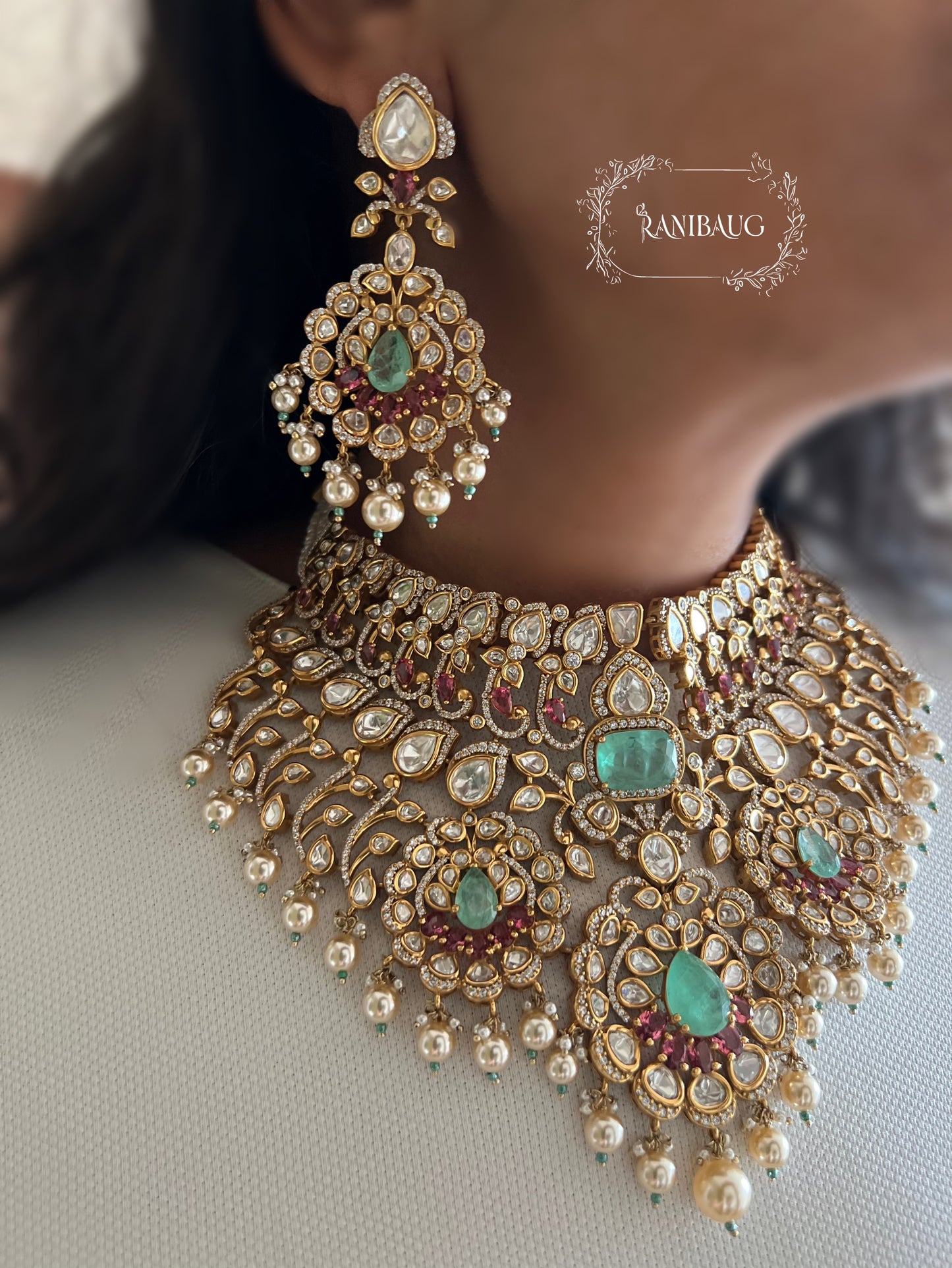 Manjishta Rich Gold Finish Polki Kundan Adorned Layered Pearl Complete Bridal Jewellery Necklace Set By Ranibaug | The Royal Wedding Collection 2026