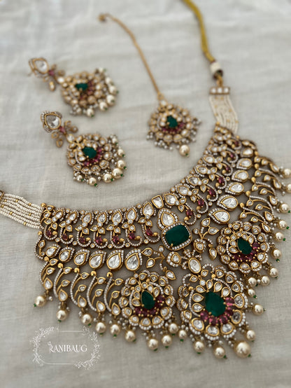 Manjishta Rich Gold Finish Polki Kundan Adorned Layered Pearl Complete Bridal Jewellery Necklace Set By Ranibaug | The Royal Wedding Collection 2026