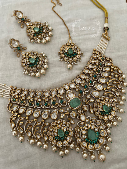 Manjishta Rich Gold Finish Polki Kundan Adorned Layered Pearl Complete Bridal Jewellery Necklace Set By Ranibaug | The Royal Wedding Collection 2026