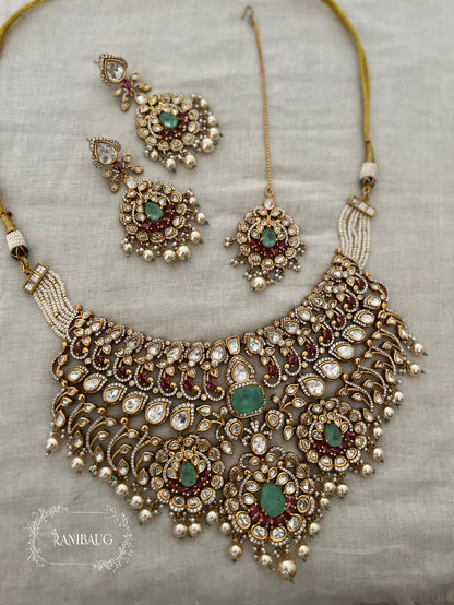 Manjishta Rich Gold Finish Polki Kundan Adorned Layered Pearl Complete Bridal Jewellery Necklace Set By Ranibaug | The Royal Wedding Collection 2026
