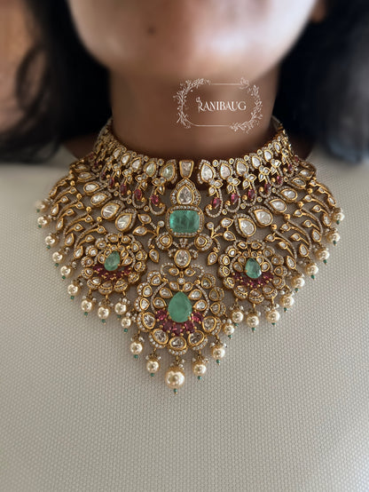 Manjishta Rich Gold Finish Polki Kundan Adorned Layered Pearl Complete Bridal Jewellery Necklace Set By Ranibaug | The Royal Wedding Collection 2026