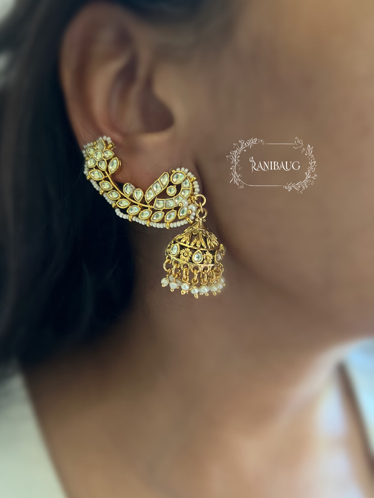 Mannara Heritage Style Peacock Inspired Floral Cuff Earrings By Ranibaug