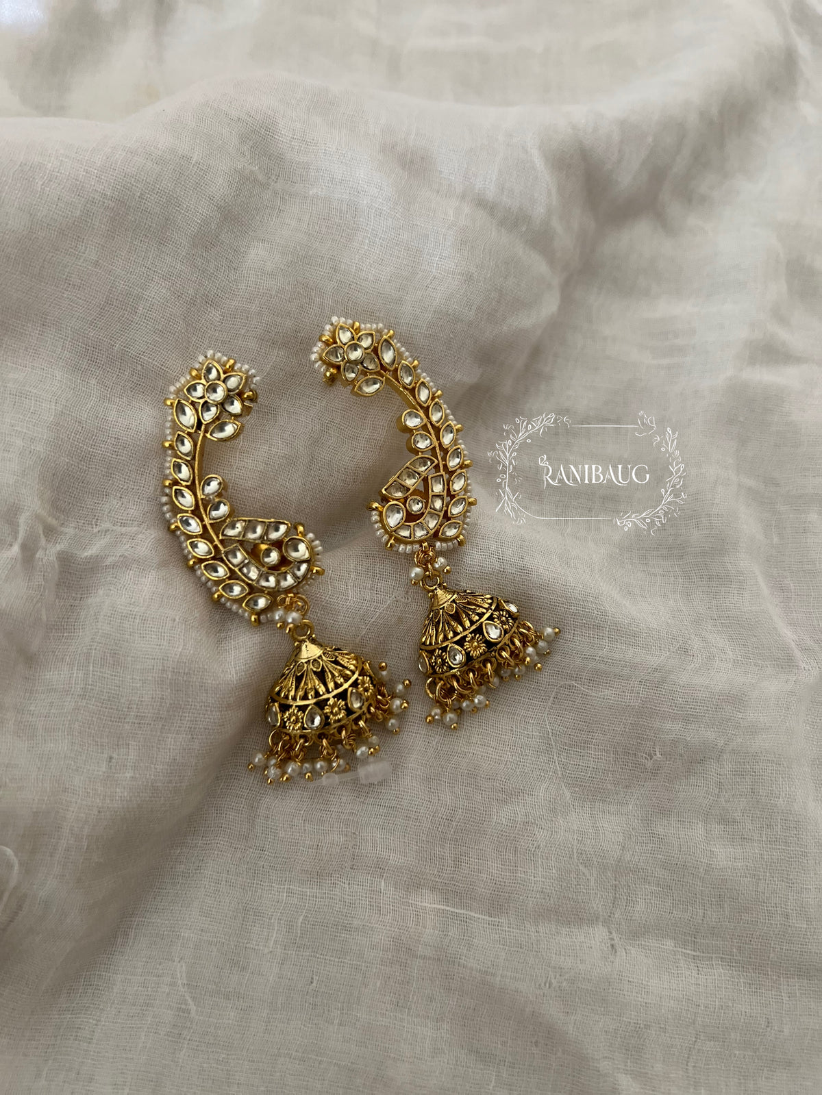 Mannara Heritage Style Peacock Inspired Floral Cuff Earrings By Ranibaug
