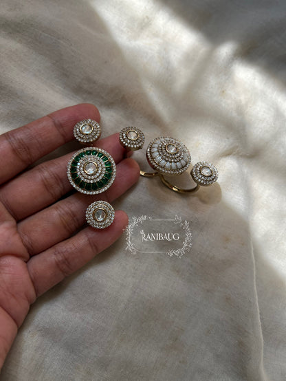 Manshi Polki Kundan White And Green Festive Two Finger Ring Jewelry By Ranibaug