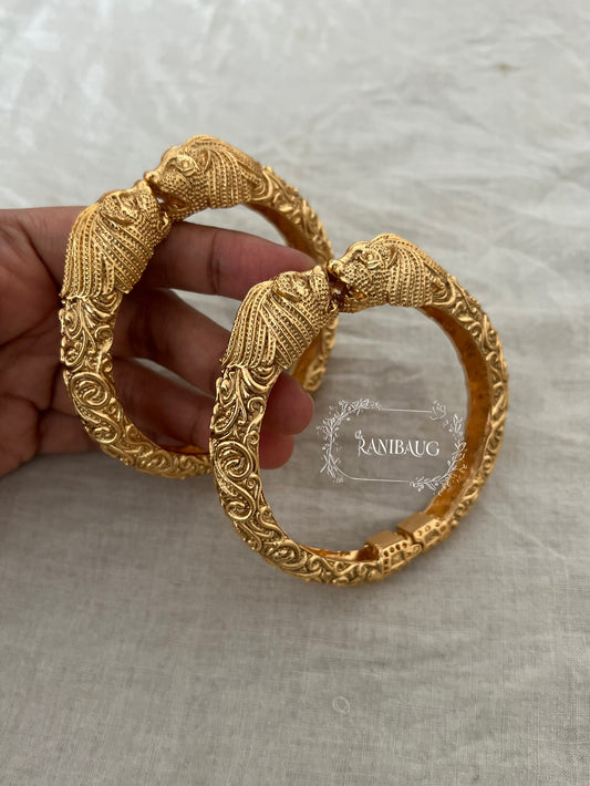 Mansi Lion Kada Bangles In Premium Gold Finish By Ranibaug