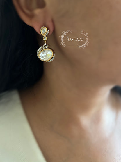 Manvi Unique Latest Designer Oversized Polki Kundan Stud Earrings In Victorian Finish By Ranibaug