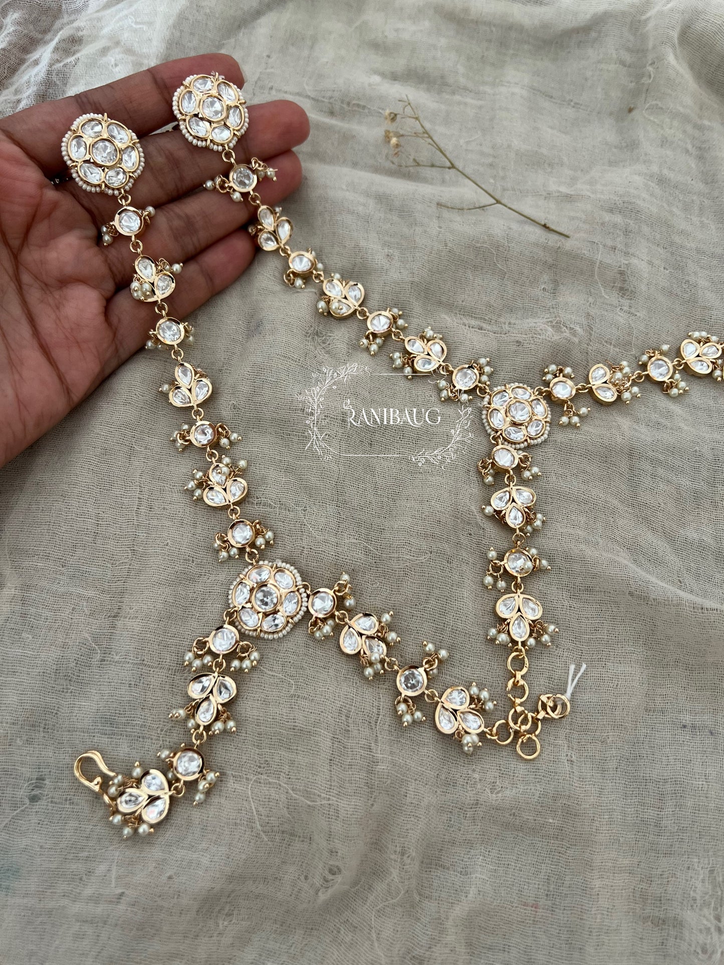 Manya Mossainite Polki Kundan Hathphool | Ranibaug