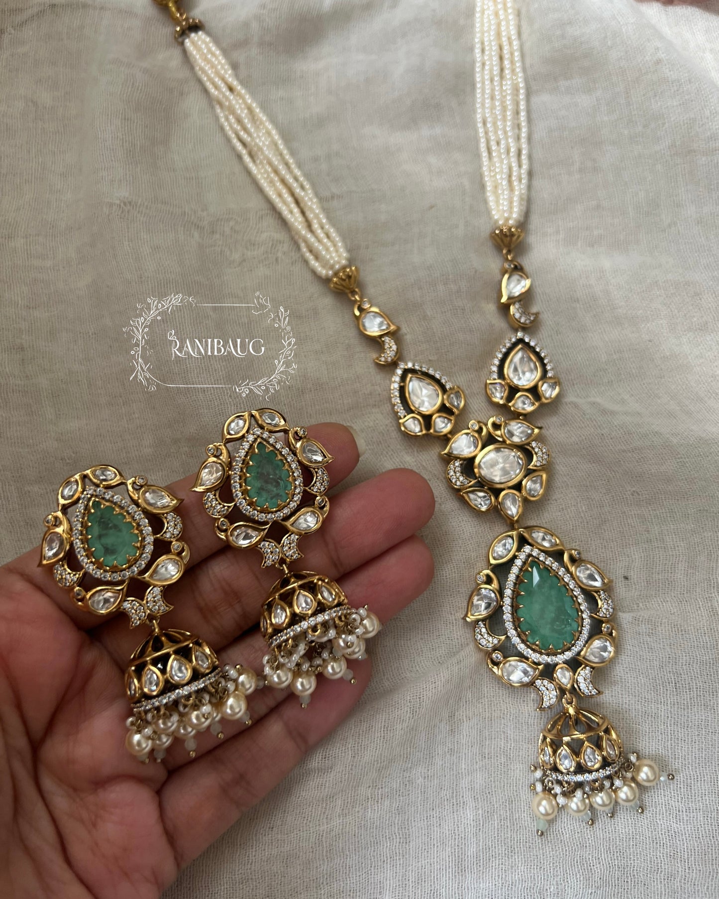 Masoom Vintage Grandeur Victorian Mossainite Necklace Statement Jewellery Set By Ranibaug | 2026 Designer Premium Jewelry