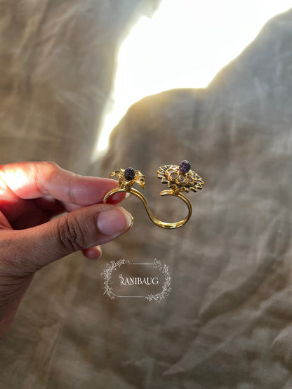 Maya Gold Finish Two Finger Royal Bloom Kundan Statement Ring By Ranibaug