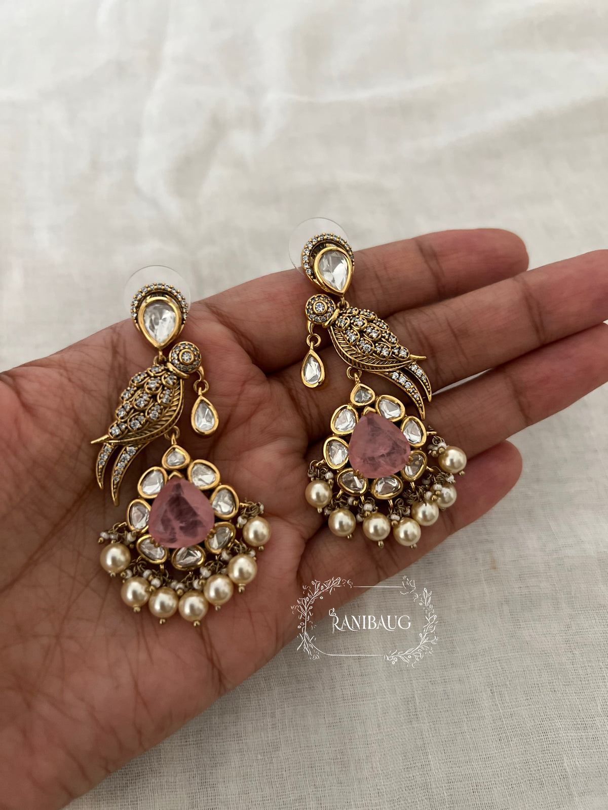 Maya Kundan Bird Motif Gemstone Drop Festive Earrings By Ranibaug