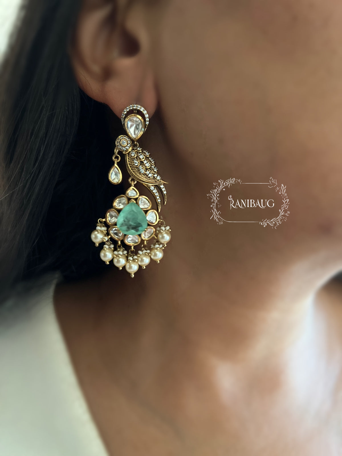 Maya Kundan Bird Motif Gemstone Drop Festive Earrings By Ranibaug
