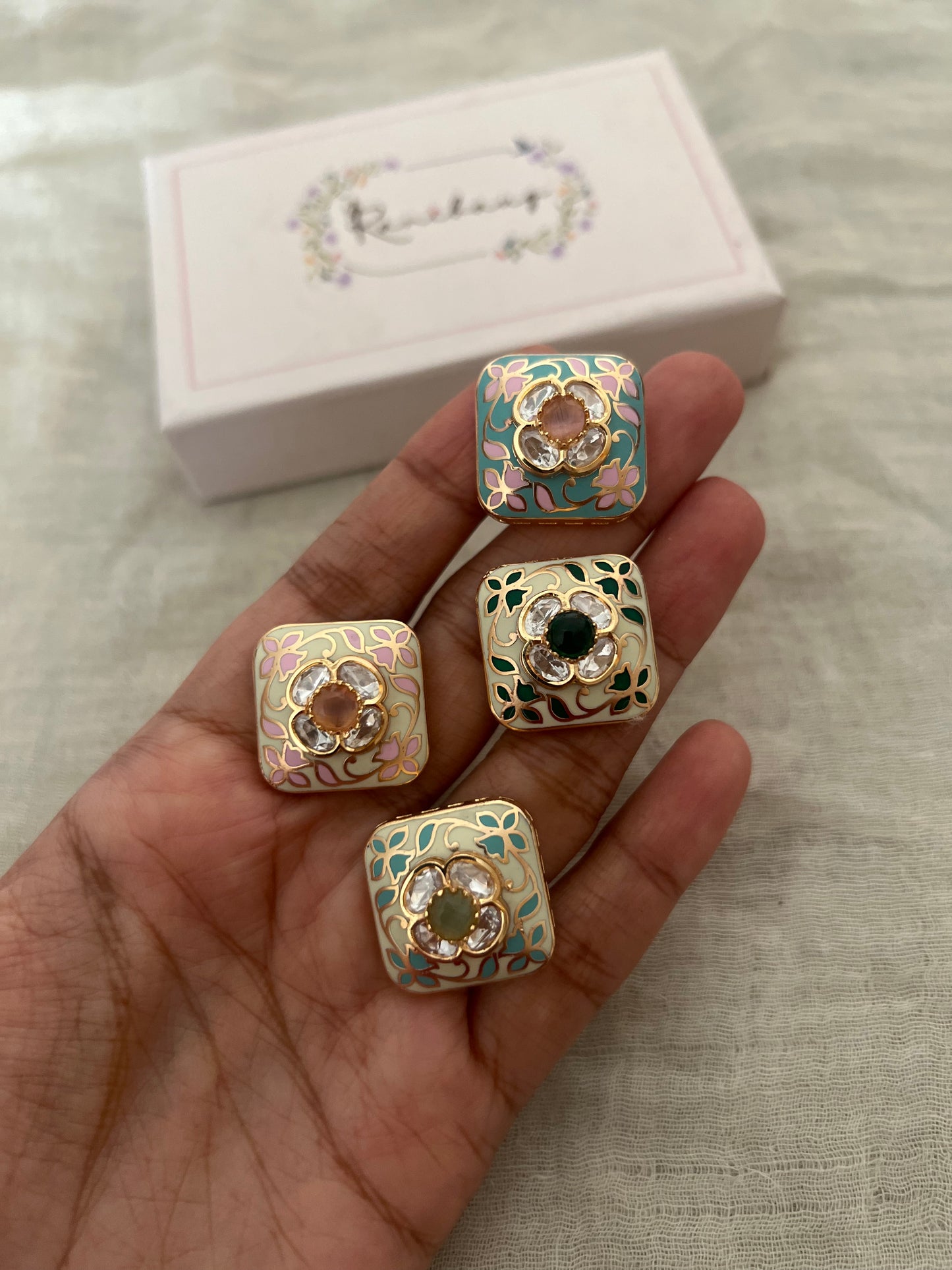 Maya Meenakari Ring With Enamel And Kundan Leaf Motif By Ranibaug