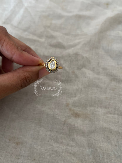 Maya Minimal Mossainite Solitaire Inspired Ring For Every Occassion In Rich Gold Tone By Ranibaug