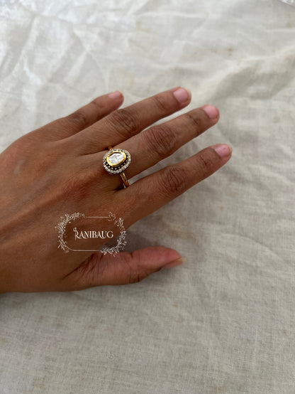 Maya Minimal Mossainite Solitaire Inspired Ring For Every Occassion In Rich Gold Tone By Ranibaug
