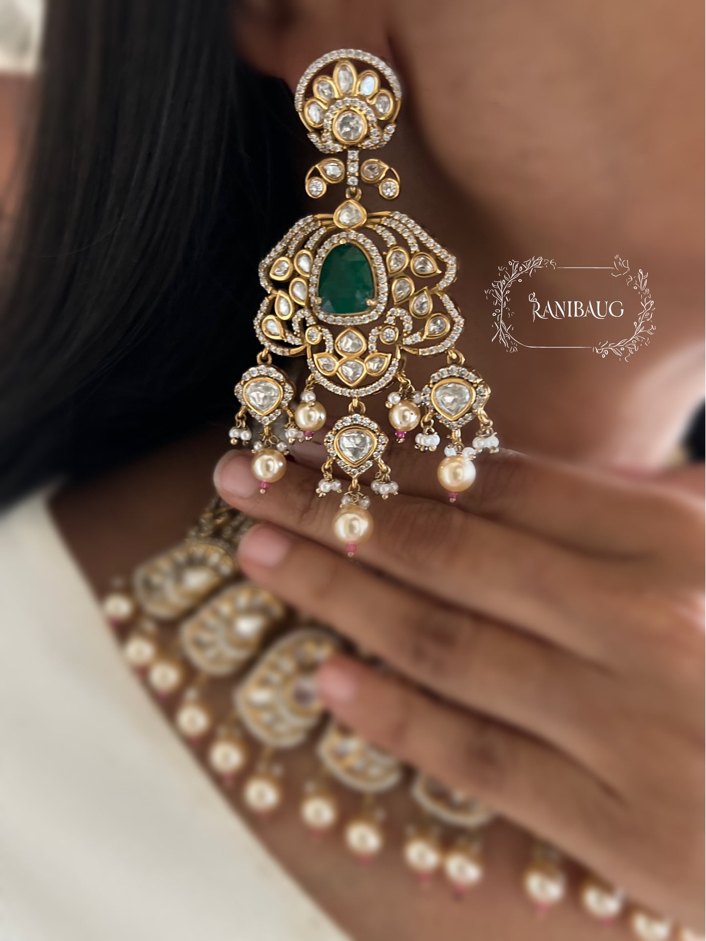 Maya Rajvaadi Emerald And Ruby Kundan Gold Finish Bridal Necklace Jewellery Set By Ranibaug