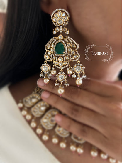 Maya Rajvaadi Emerald And Ruby Kundan Gold Finish Bridal Necklace Jewellery Set By Ranibaug