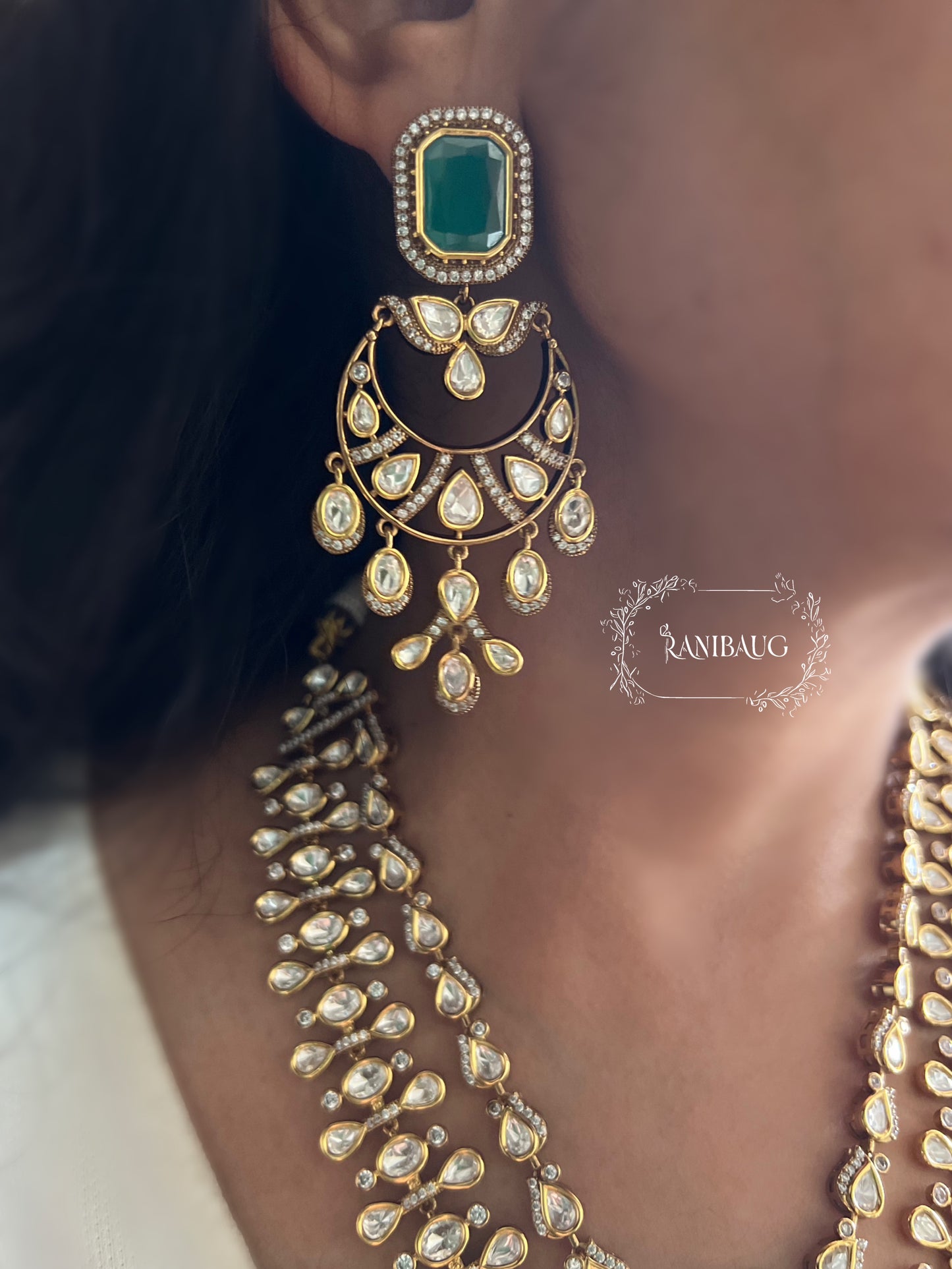 Maya Rich Polki Studded Premium Gold Finish Bridal Jewelry Necklace Set By Ranibaug