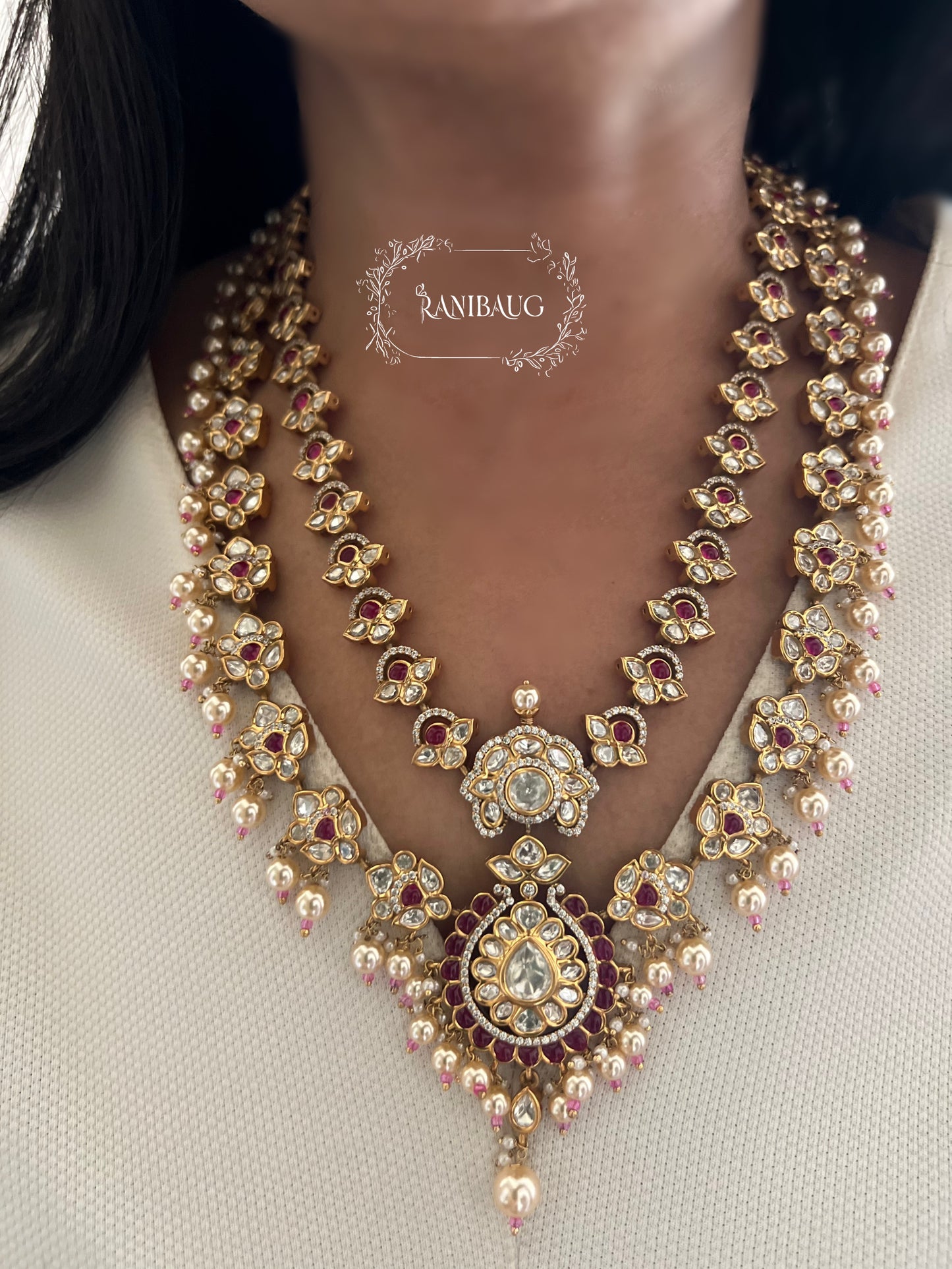 Mayera Layered Gold Plated Traditional Style Wedding Necklace Jewellery Set With Earrings And Maang Tikka By Ranibaug