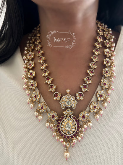 Mayera Layered Gold Plated Traditional Style Wedding Necklace Jewellery Set With Earrings And Maang Tikka By Ranibaug