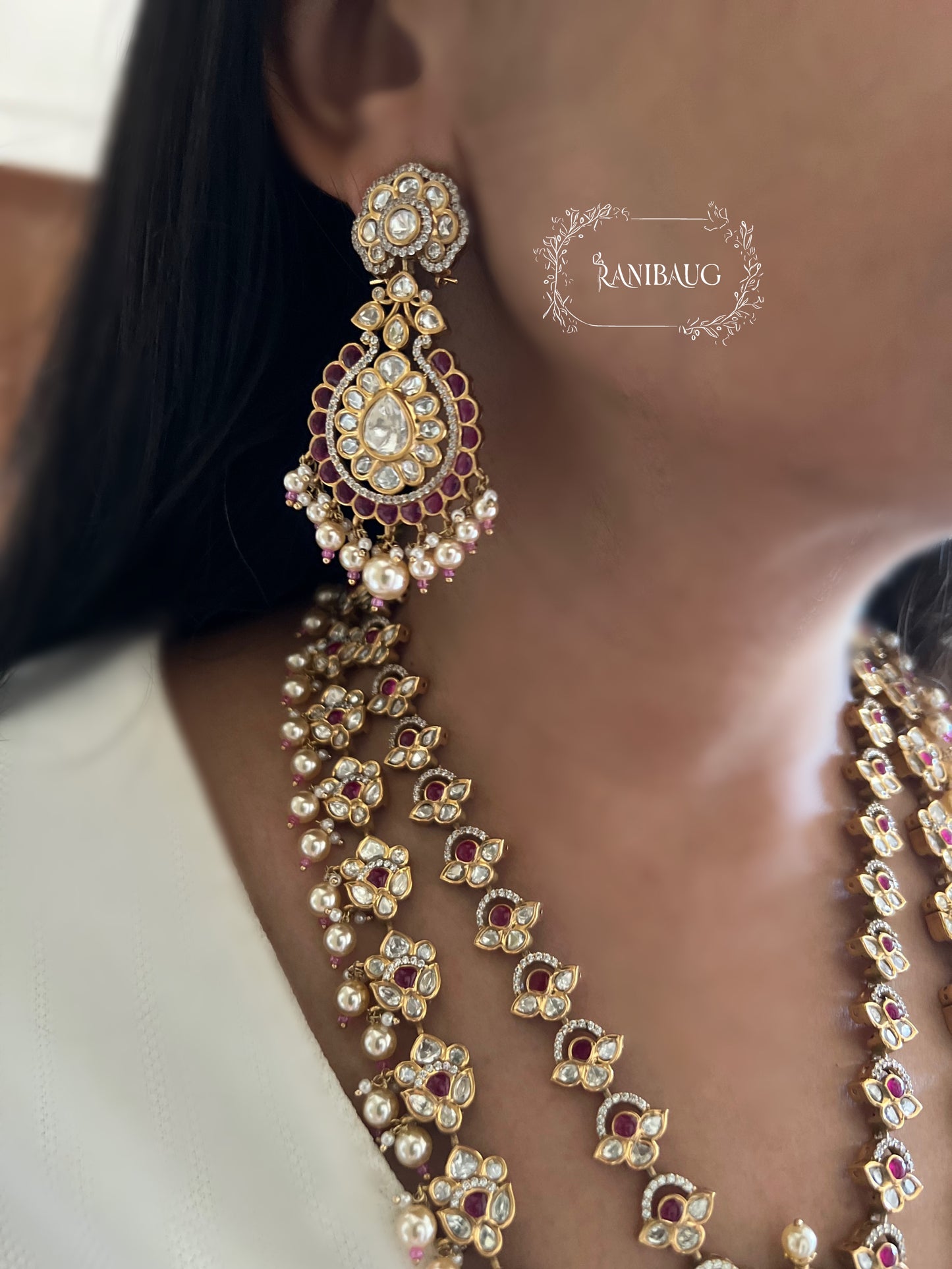 Mayera Layered Gold Plated Traditional Style Wedding Necklace Jewellery Set With Earrings And Maang Tikka By Ranibaug
