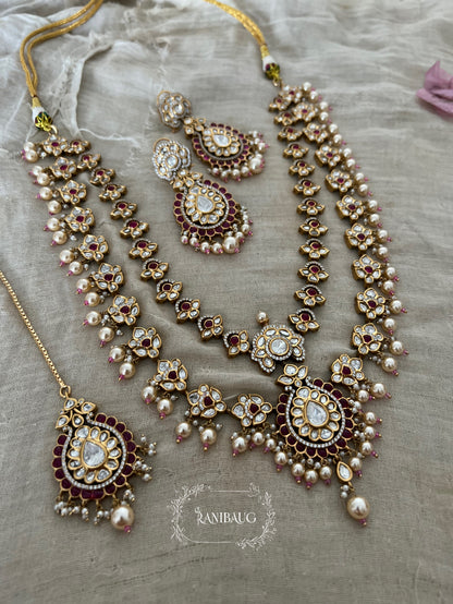 Mayera Layered Gold Plated Traditional Style Wedding Necklace Jewellery Set With Earrings And Maang Tikka By Ranibaug
