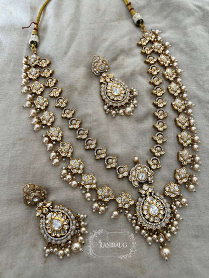 Mayera Layered Gold Plated Traditional Style Wedding Necklace Jewellery Set With Earrings And Maang Tikka By Ranibaug