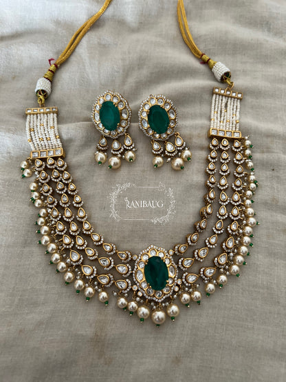 Mayesha Layered Kundan And Pearl Choker Set In Rich Gold Finish By Ranibaug